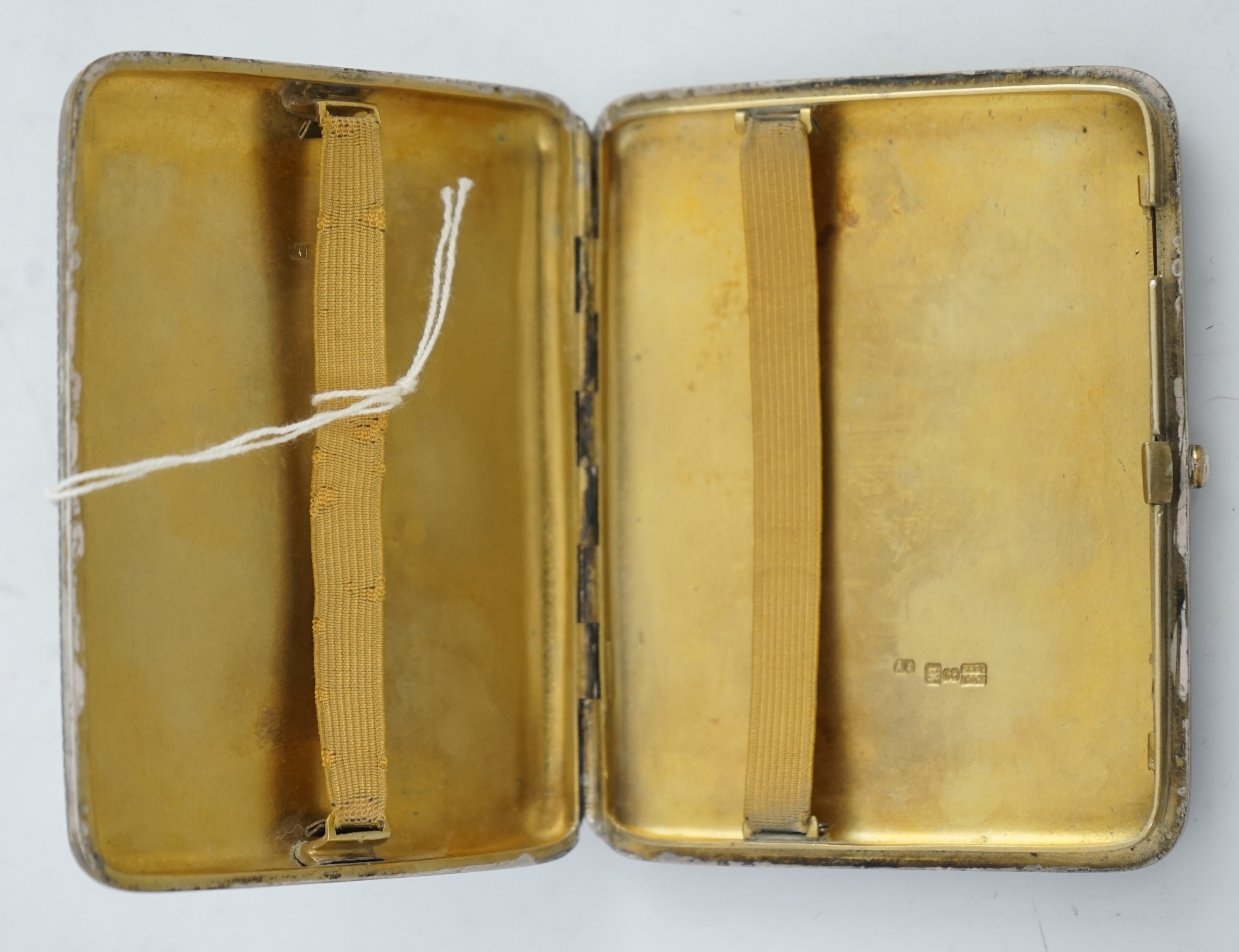 A late 19th century Russian 84 zolotnik silver and niello cigarette case